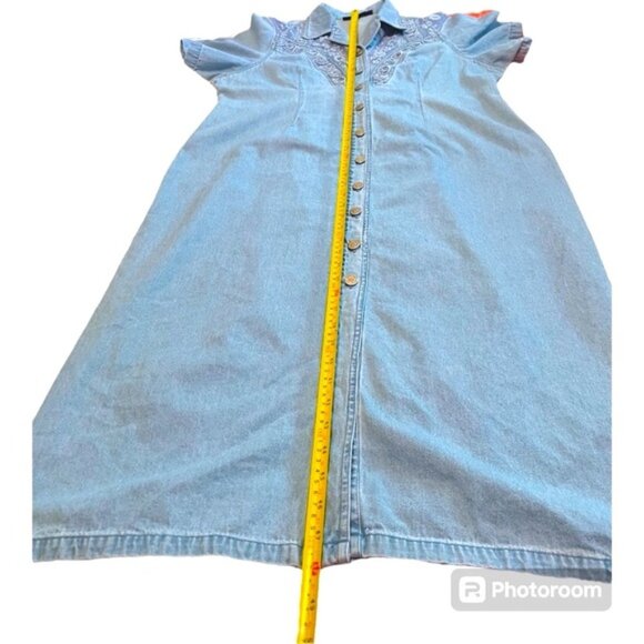 Plus Size Denim Dress Coastal Cowgirl Country Embroidered Blue Jean Button Sz 3X - Picture 11 of 15